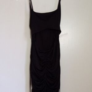 Windsor black ruched bodycon mini dress with cut out back and tie